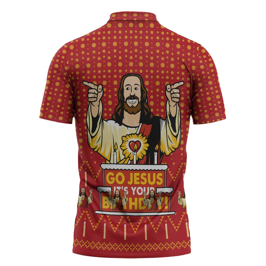 Jesus Birthday Christmas Zipper Polo Shirt Funny Xmas Holiday Patterns - Wonder Print Shop