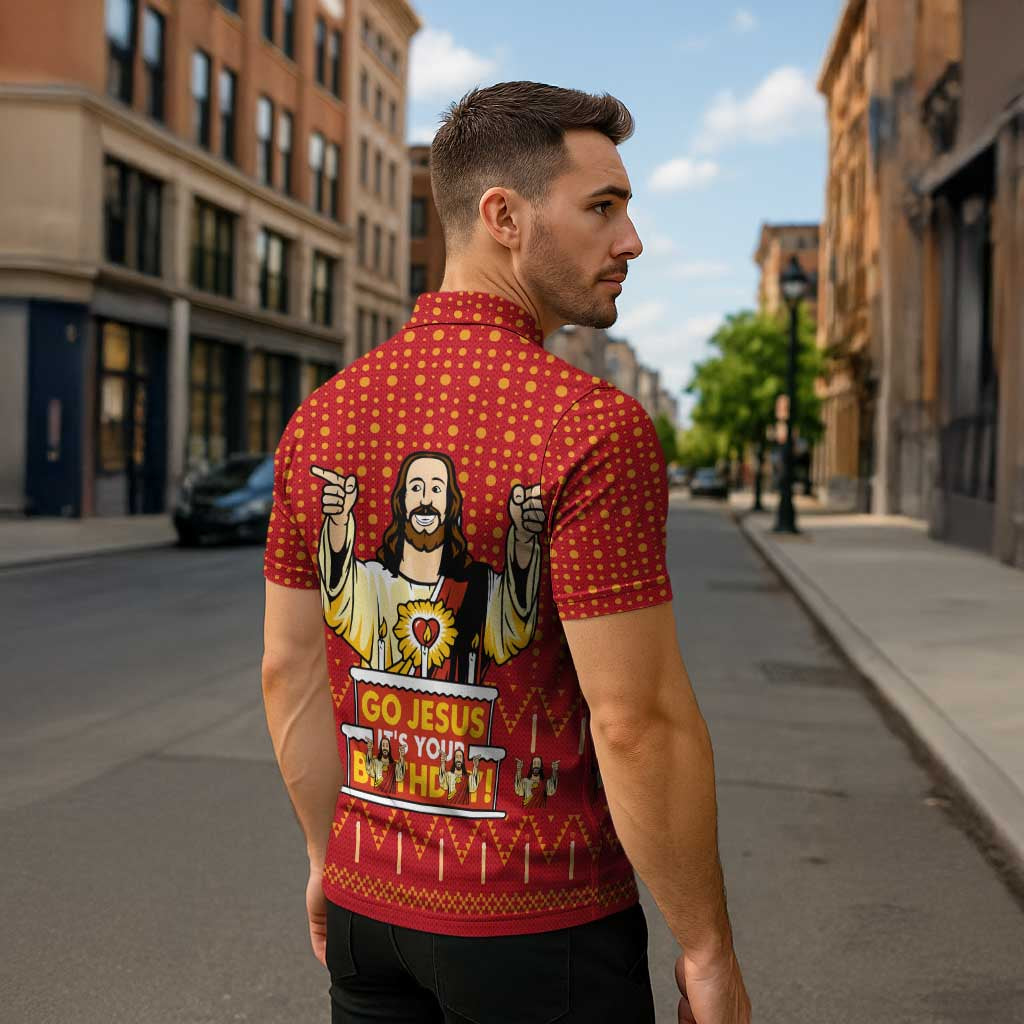 Jesus Birthday Christmas Zipper Polo Shirt Funny Xmas Holiday Patterns - Wonder Print Shop