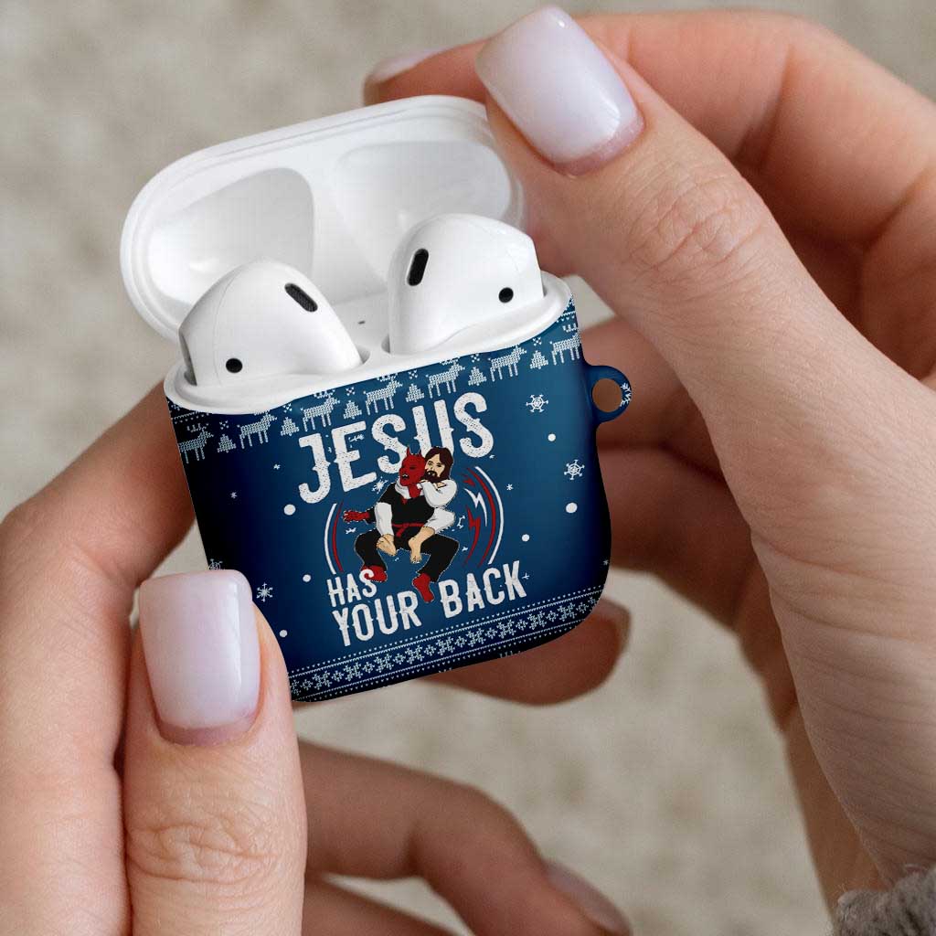 Jesus Has Your Back Jiu Jitsu Christmas AirPods Case Funny Xmas Holiday Patterns - Wonder Print Shop