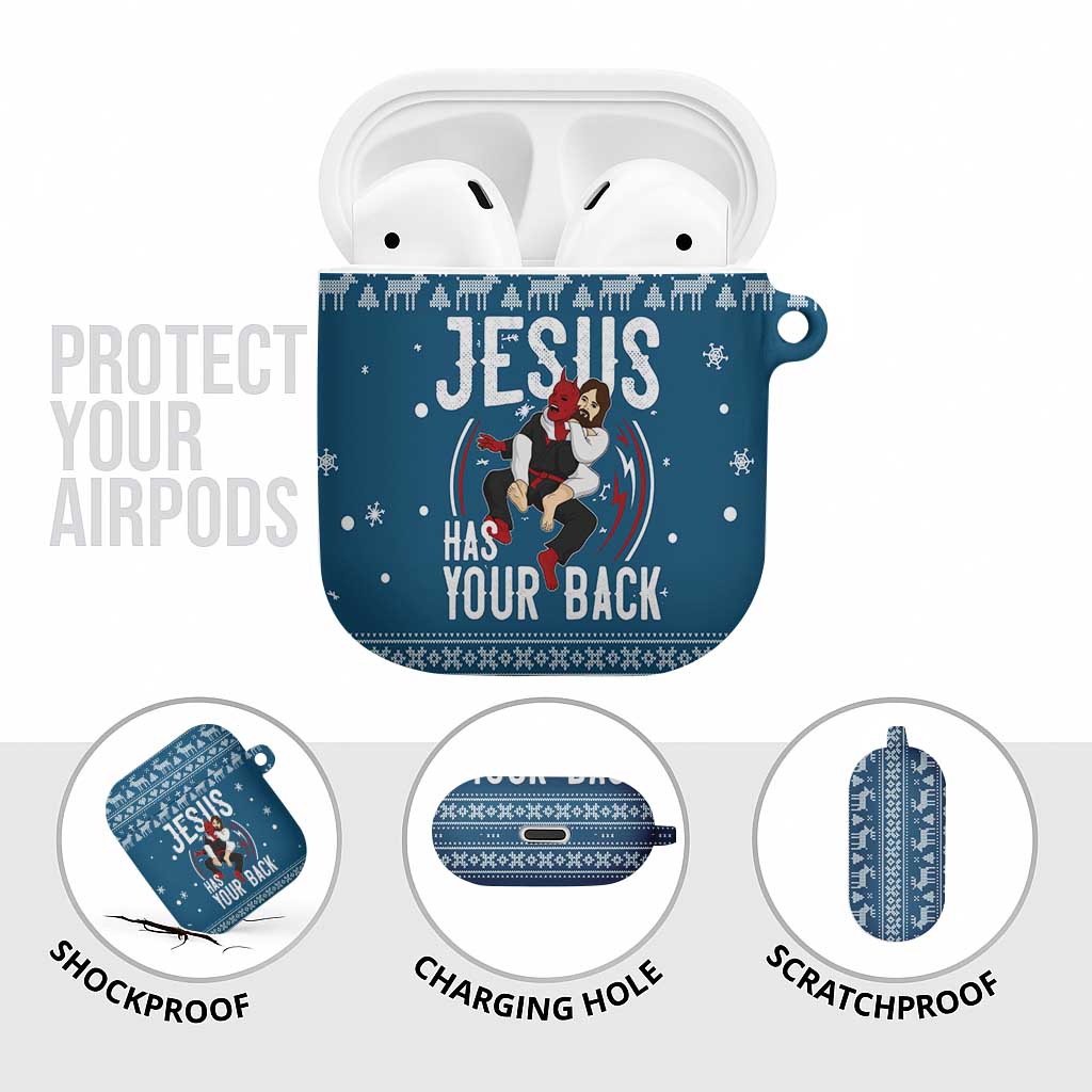 Jesus Has Your Back Jiu Jitsu Christmas AirPods Case Funny Xmas Holiday Patterns - Wonder Print Shop