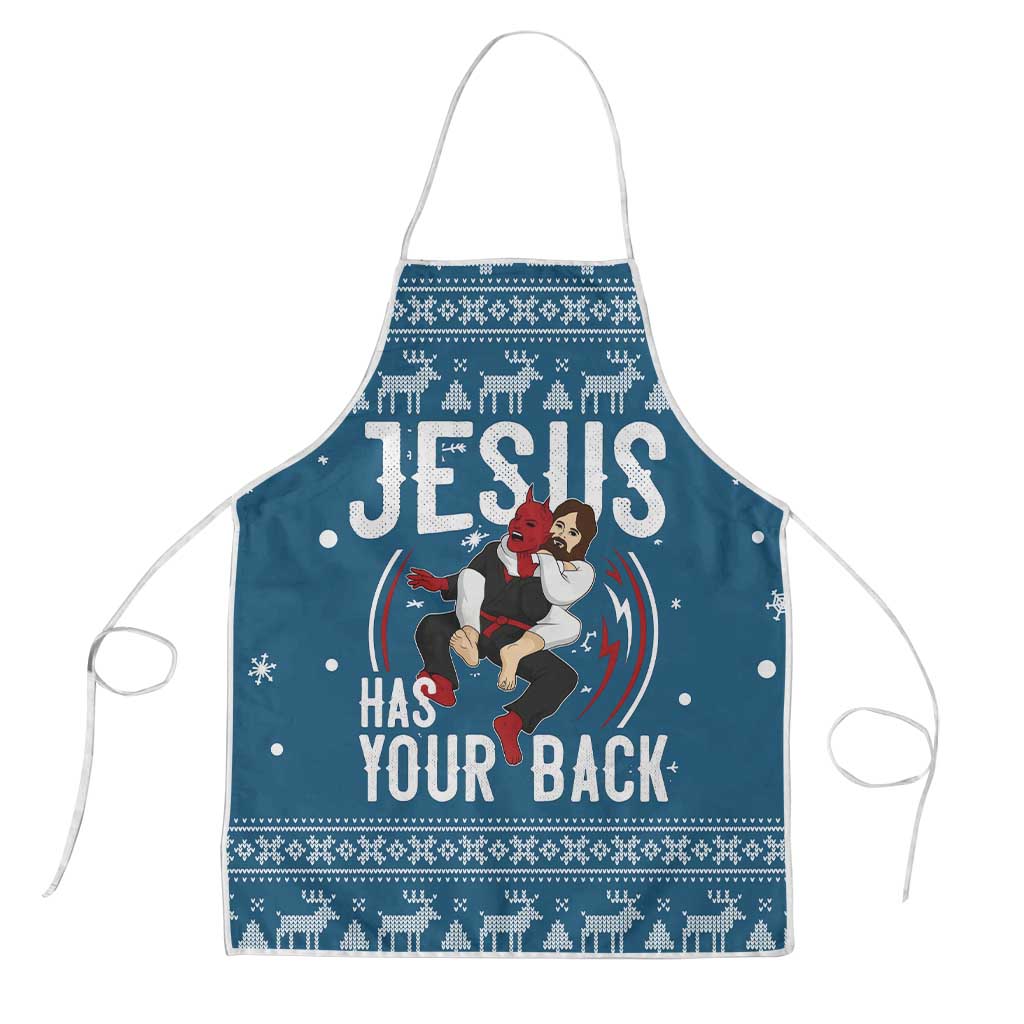 Jesus Has Your Back Jiu Jitsu Christmas Apron Funny Xmas Holiday Patterns - Wonder Print Shop