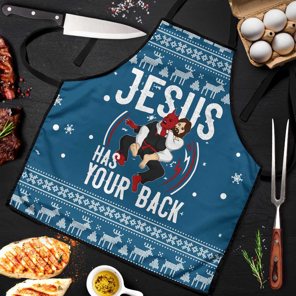 Jesus Has Your Back Jiu Jitsu Christmas Apron Funny Xmas Holiday Patterns - Wonder Print Shop