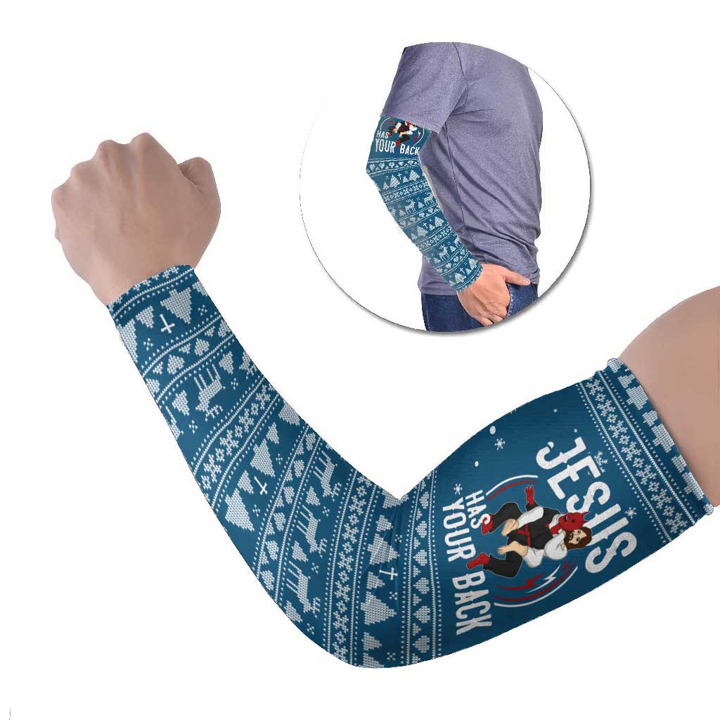 Jesus Has Your Back Jiu Jitsu Christmas Arm Sleeves Funny Xmas Holiday Patterns - Wonder Print Shop