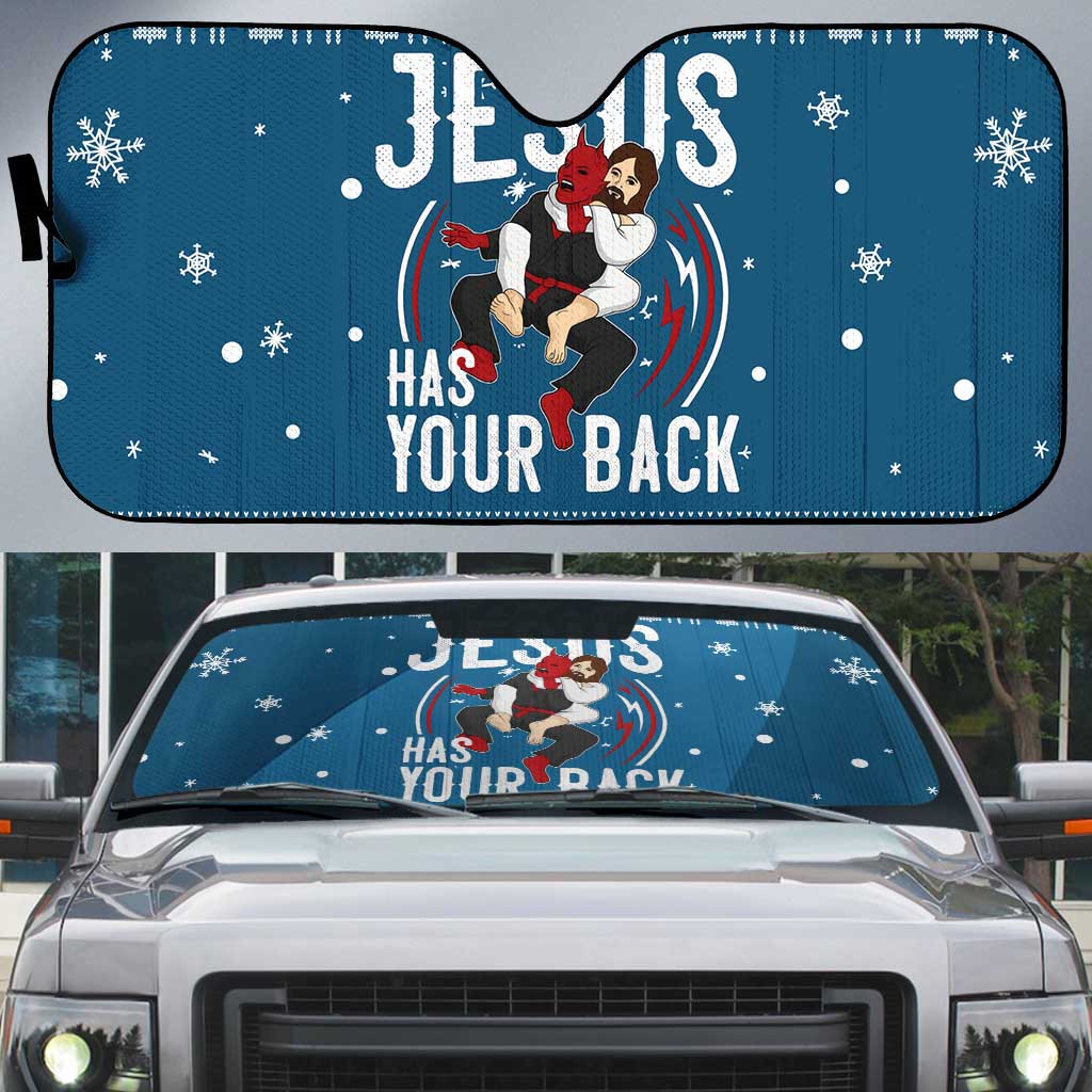 Jesus Has Your Back Jiu Jitsu Christmas Auto Sun Shade Funny Xmas Holiday Patterns - Wonder Print Shop