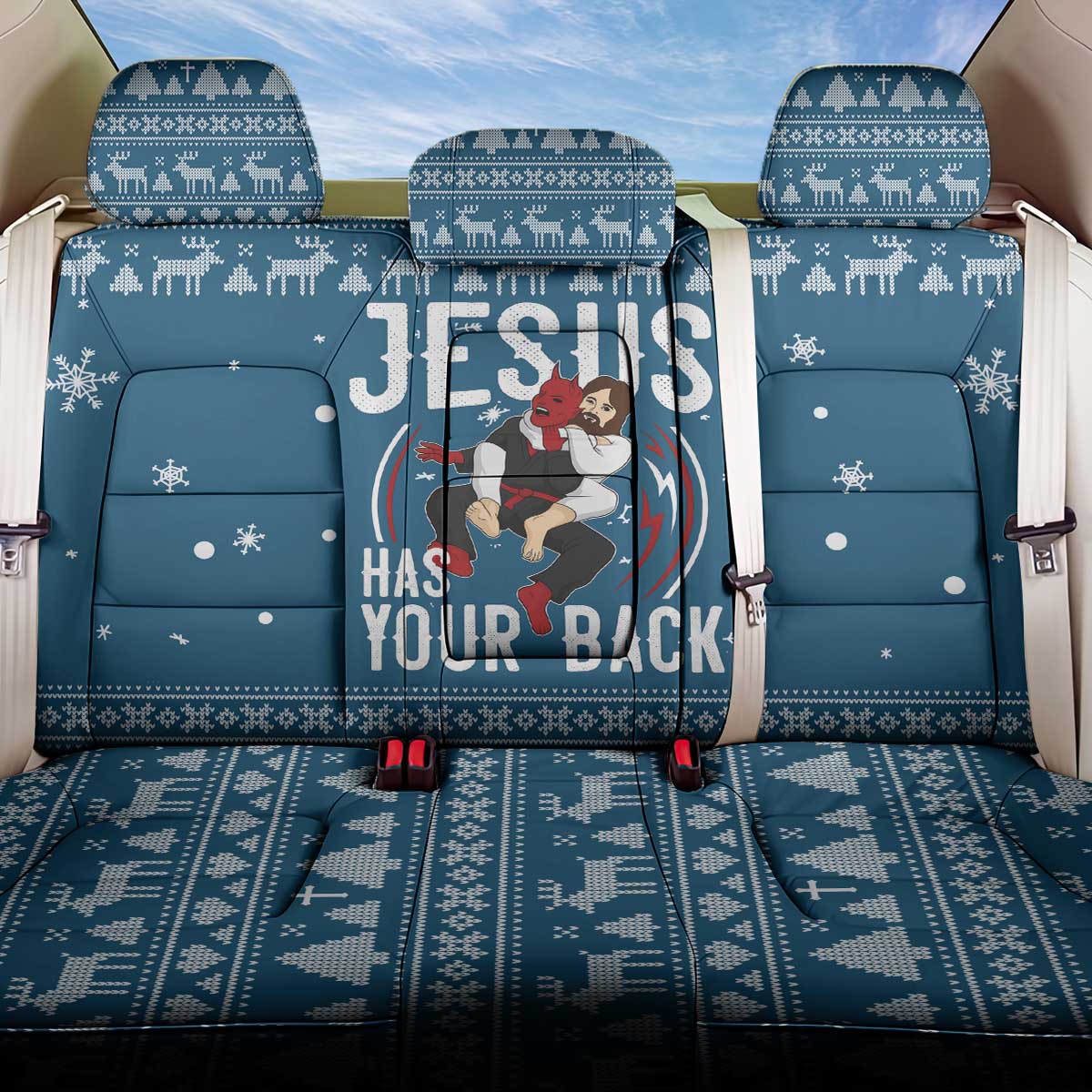Jesus Has Your Back Jiu Jitsu Christmas Back Car Seat Cover Funny Xmas Holiday Patterns - Wonder Print Shop