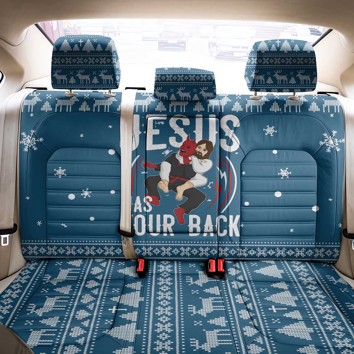 Jesus Has Your Back Jiu Jitsu Christmas Back Car Seat Cover Funny Xmas Holiday Patterns - Wonder Print Shop
