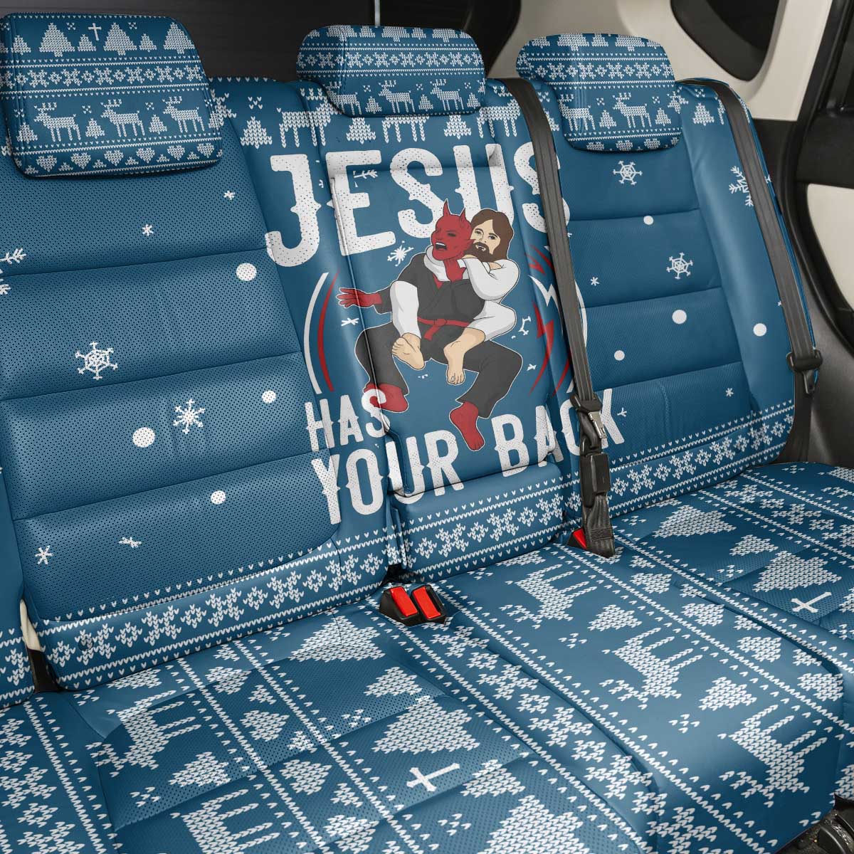 Jesus Has Your Back Jiu Jitsu Christmas Back Car Seat Cover Funny Xmas Holiday Patterns - Wonder Print Shop