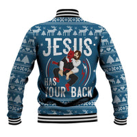 Jesus Has Your Back Jiu Jitsu Christmas Baseball Jacket Funny Xmas Holiday Patterns - Wonder Print Shop