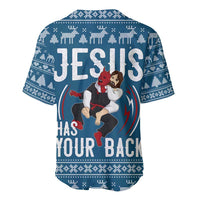 Jesus Has Your Back Jiu Jitsu Christmas Baseball Jersey Funny Xmas Holiday Patterns - Wonder Print Shop