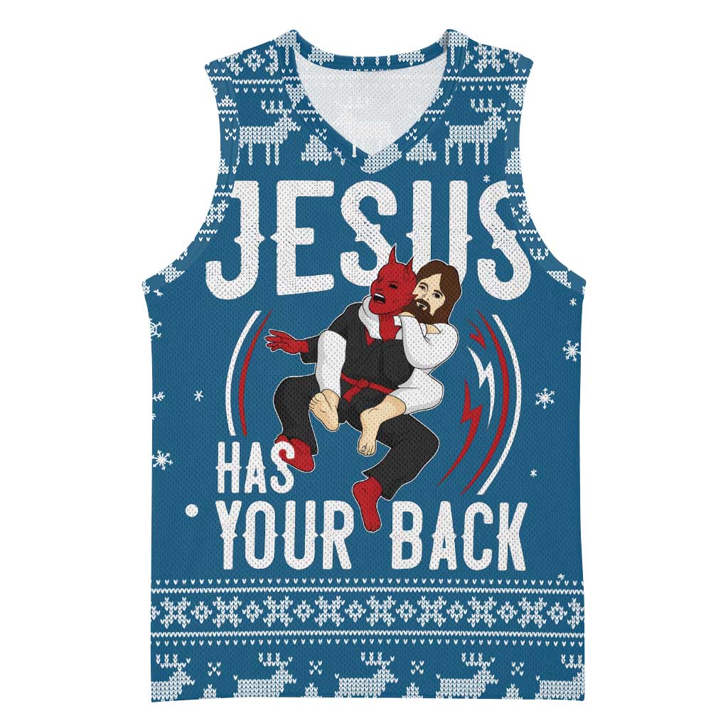 Jesus Has Your Back Jiu Jitsu Christmas Basketball Jersey Funny Xmas Holiday Patterns - Wonder Print Shop
