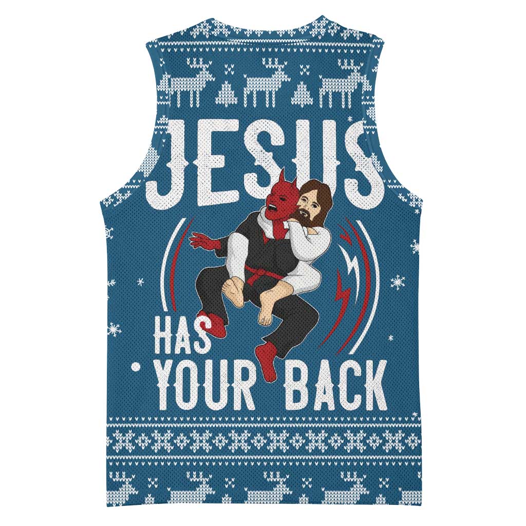 Jesus Has Your Back Jiu Jitsu Christmas Basketball Jersey Funny Xmas Holiday Patterns - Wonder Print Shop