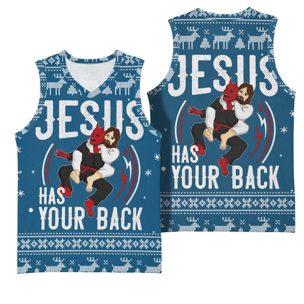 Jesus Has Your Back Jiu Jitsu Christmas Basketball Jersey Funny Xmas Holiday Patterns - Wonder Print Shop