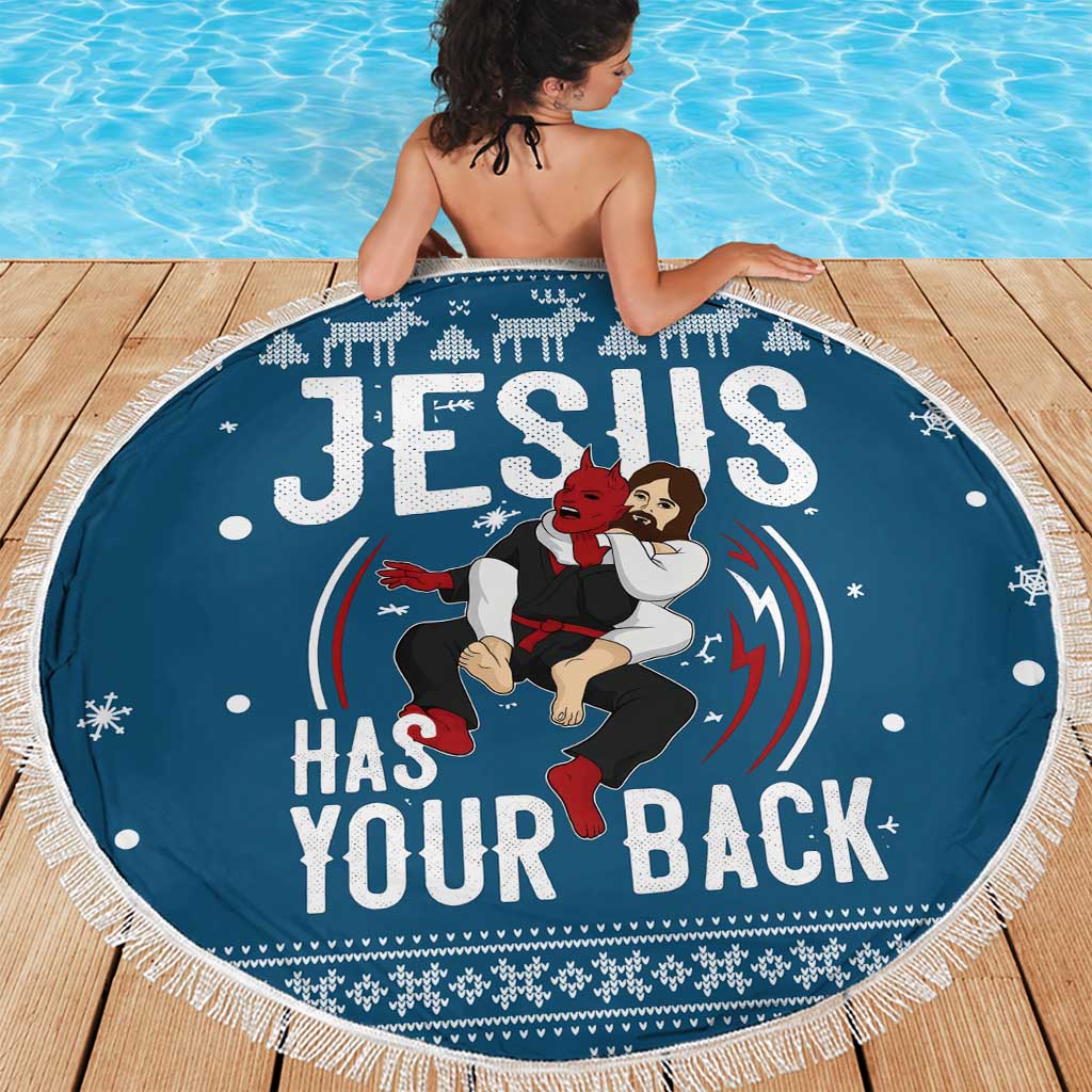 Jesus Has Your Back Jiu Jitsu Christmas Beach Blanket Funny Xmas Holiday Patterns - Wonder Print Shop