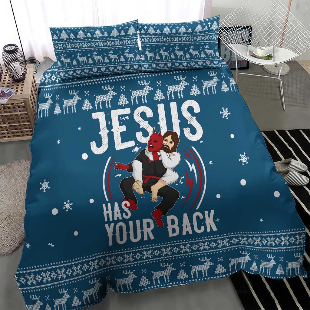 Jesus Has Your Back Jiu Jitsu Christmas Bedding Set Funny Xmas Holiday Patterns - Wonder Print Shop