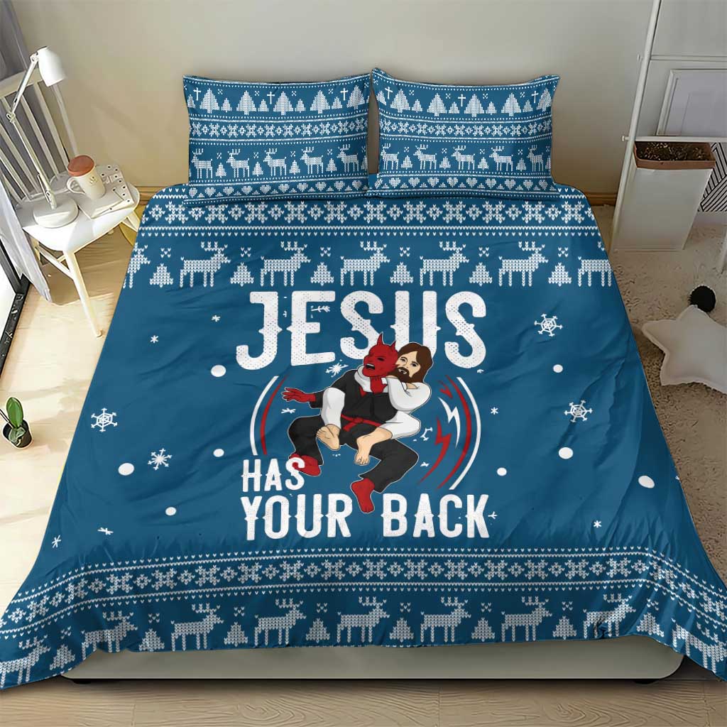 Jesus Has Your Back Jiu Jitsu Christmas Bedding Set Funny Xmas Holiday Patterns - Wonder Print Shop