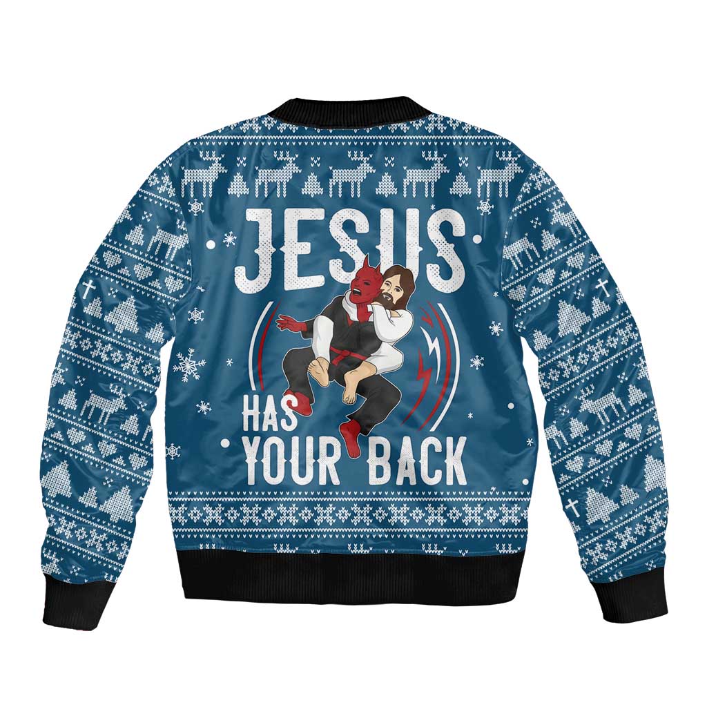 Jesus Has Your Back Jiu Jitsu Christmas Bomber Jacket Funny Xmas Holiday Patterns - Wonder Print Shop