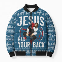 Jesus Has Your Back Jiu Jitsu Christmas Bomber Puffer Jacket Funny Xmas Holiday Patterns - Wonder Print Shop