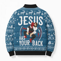 Jesus Has Your Back Jiu Jitsu Christmas Bomber Puffer Jacket Funny Xmas Holiday Patterns - Wonder Print Shop
