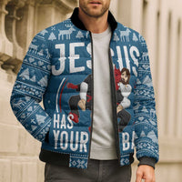 Jesus Has Your Back Jiu Jitsu Christmas Bomber Puffer Jacket Funny Xmas Holiday Patterns - Wonder Print Shop