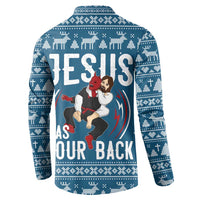 Jesus Has Your Back Jiu Jitsu Christmas Button Sweatshirt Funny Xmas Holiday Patterns - Wonder Print Shop