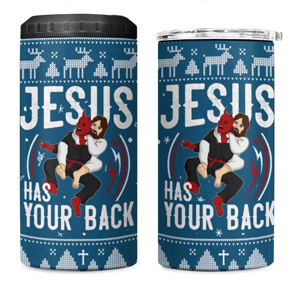 Jesus Has Your Back Jiu Jitsu Christmas 4 in 1 Can Cooler Tumbler Funny Xmas Holiday Patterns - Wonder Print Shop