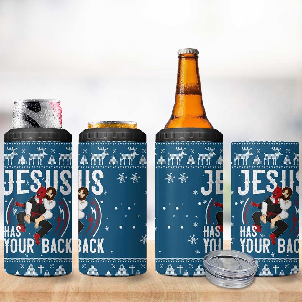Jesus Has Your Back Jiu Jitsu Christmas 4 in 1 Can Cooler Tumbler Funny Xmas Holiday Patterns - Wonder Print Shop