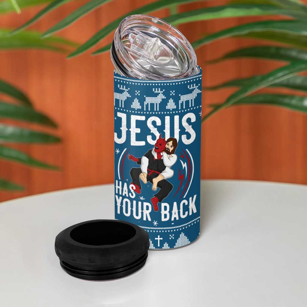 Jesus Has Your Back Jiu Jitsu Christmas 4 in 1 Can Cooler Tumbler Funny Xmas Holiday Patterns - Wonder Print Shop