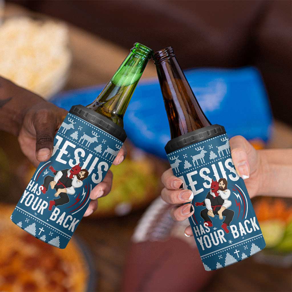 Jesus Has Your Back Jiu Jitsu Christmas 4 in 1 Can Cooler Tumbler Funny Xmas Holiday Patterns - Wonder Print Shop