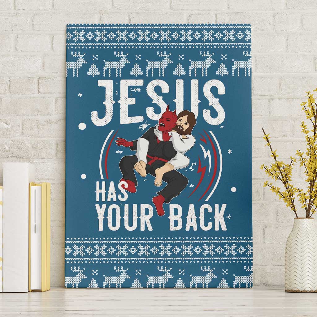 Jesus Has Your Back Jiu Jitsu Christmas Canvas Wall Art Funny Xmas Holiday Patterns - Wonder Print Shop