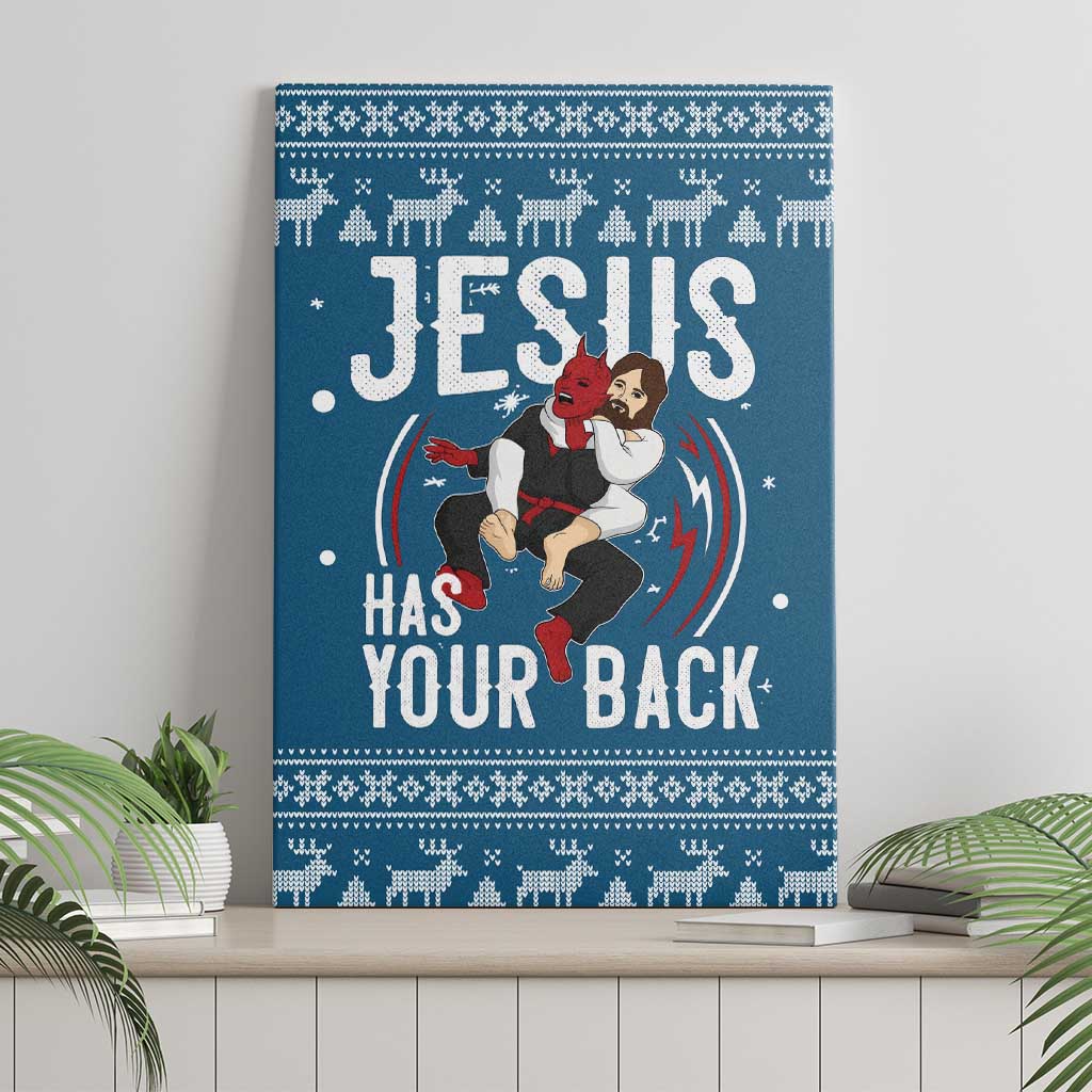Jesus Has Your Back Jiu Jitsu Christmas Canvas Wall Art Funny Xmas Holiday Patterns - Wonder Print Shop