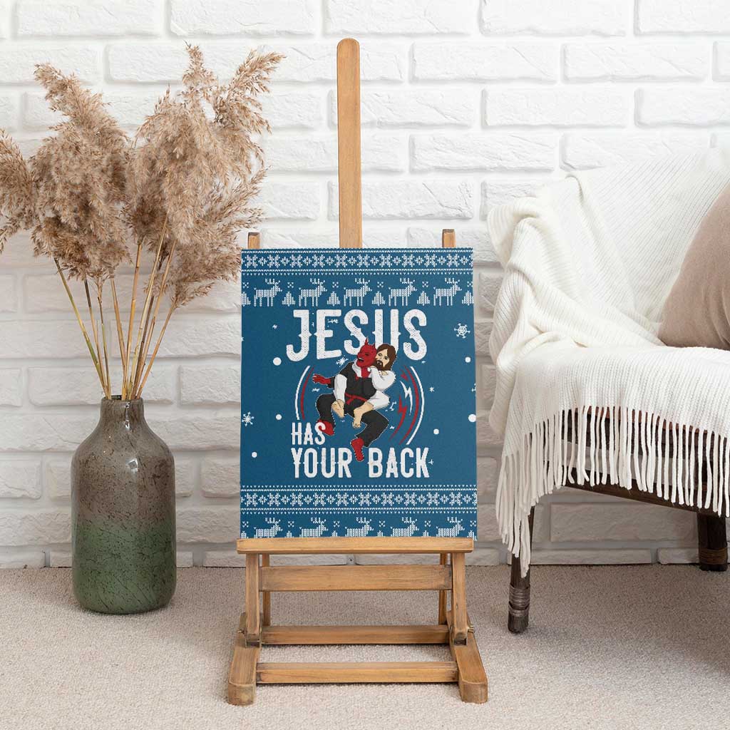 Jesus Has Your Back Jiu Jitsu Christmas Canvas Wall Art Funny Xmas Holiday Patterns - Wonder Print Shop