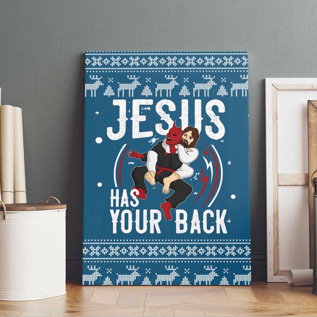 Jesus Has Your Back Jiu Jitsu Christmas Canvas Wall Art Funny Xmas Holiday Patterns - Wonder Print Shop