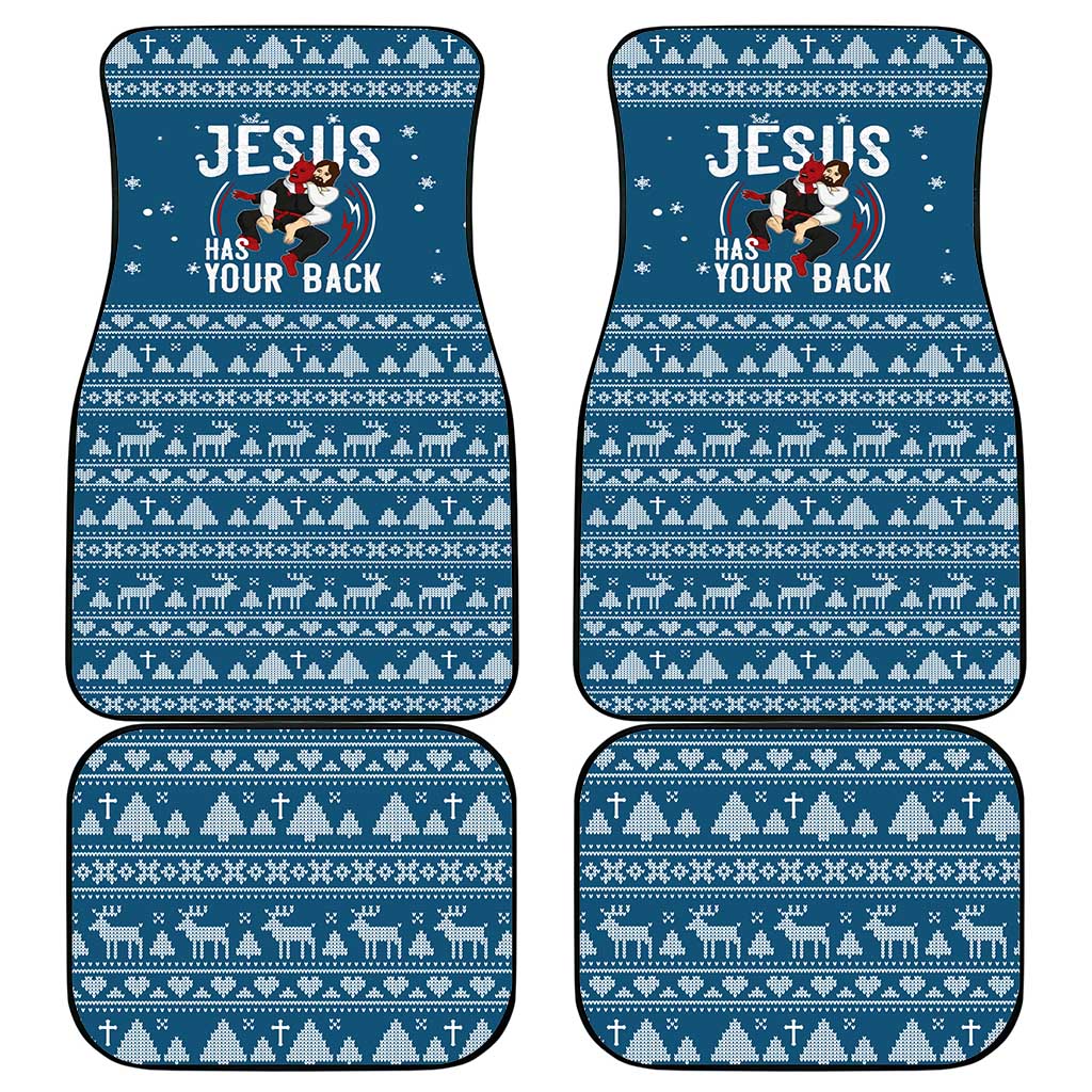 Jesus Has Your Back Jiu Jitsu Christmas Car Mats Funny Xmas Holiday Patterns - Wonder Print Shop