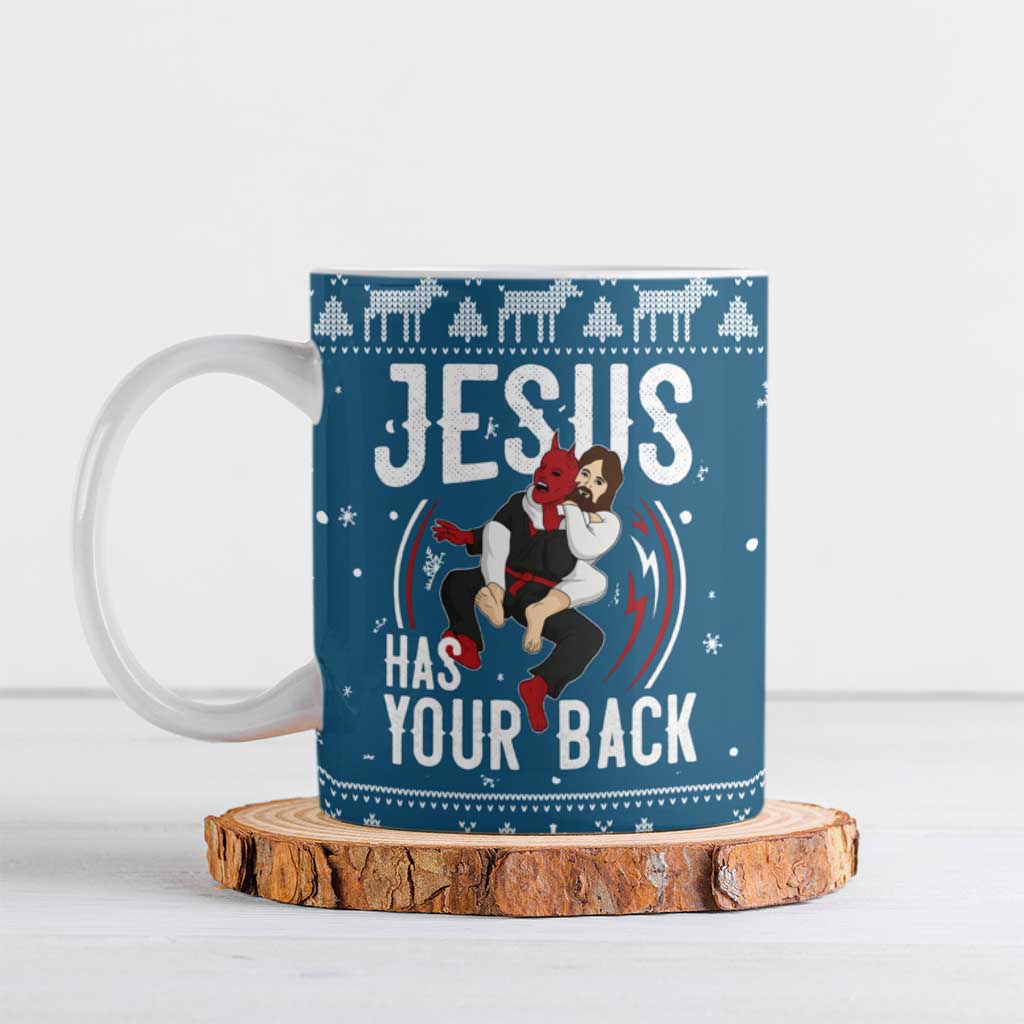 Jesus Has Your Back Jiu Jitsu Christmas Ceramic Mug Funny Xmas Holiday Patterns - Wonder Print Shop