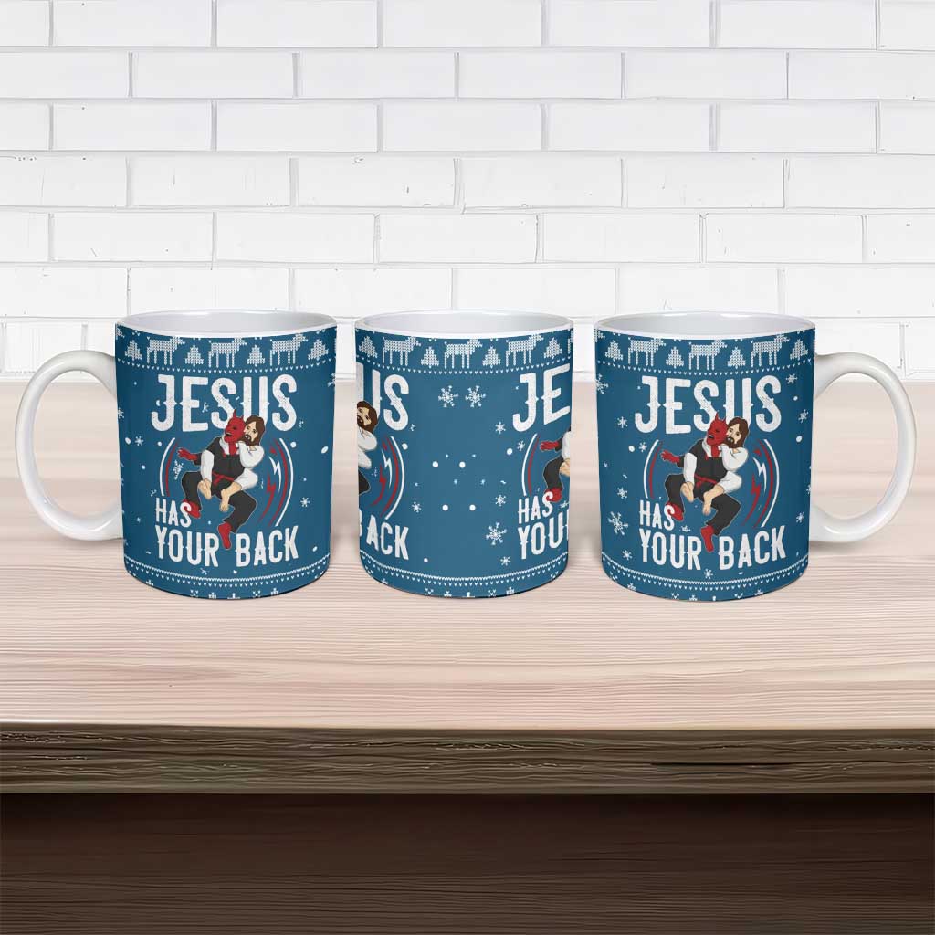Jesus Has Your Back Jiu Jitsu Christmas Ceramic Mug Funny Xmas Holiday Patterns - Wonder Print Shop
