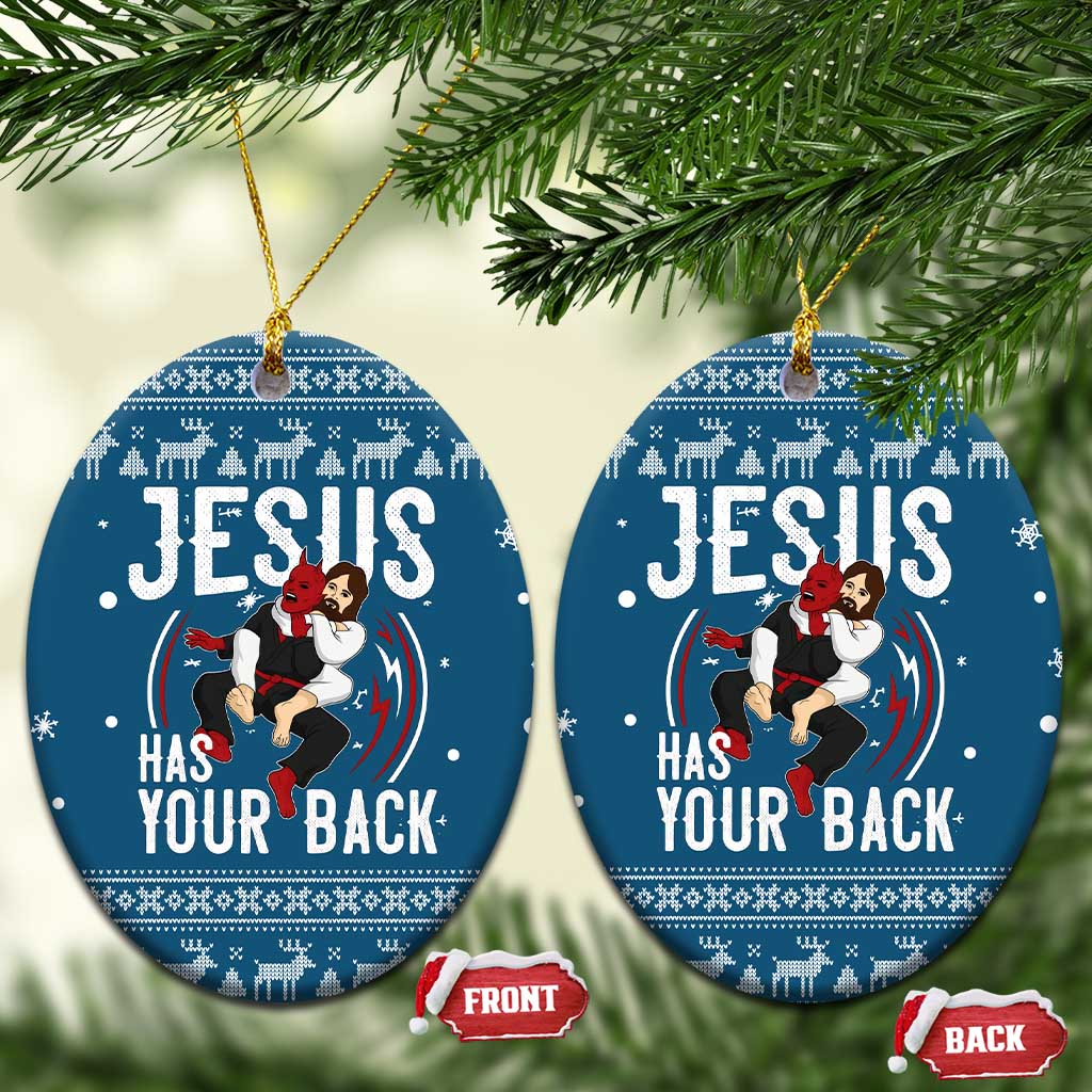 Jesus Has Your Back Jiu Jitsu Christmas Ceramic Ornament Funny Xmas Holiday Patterns - Wonder Print Shop