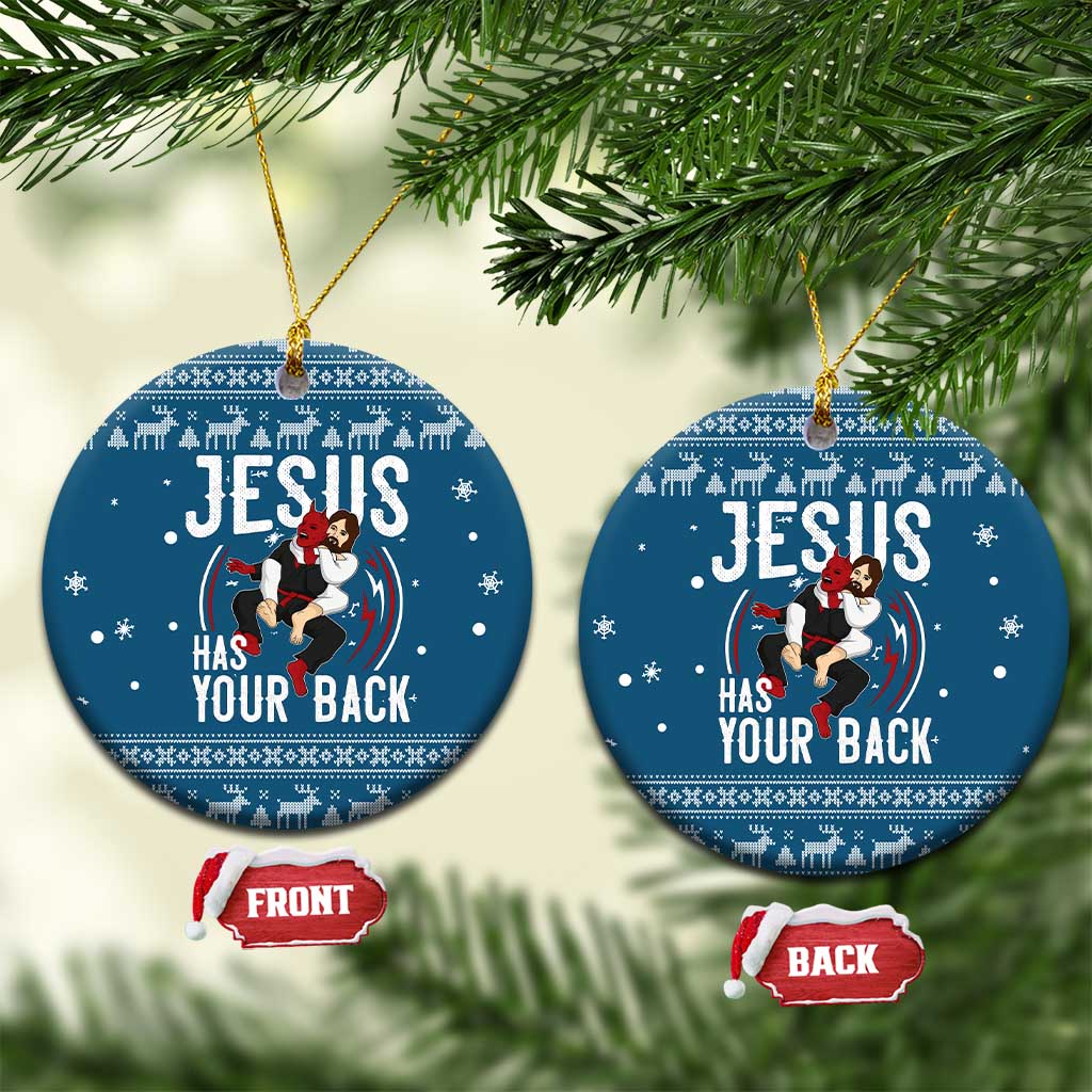 Jesus Has Your Back Jiu Jitsu Christmas Ceramic Ornament Funny Xmas Holiday Patterns - Wonder Print Shop