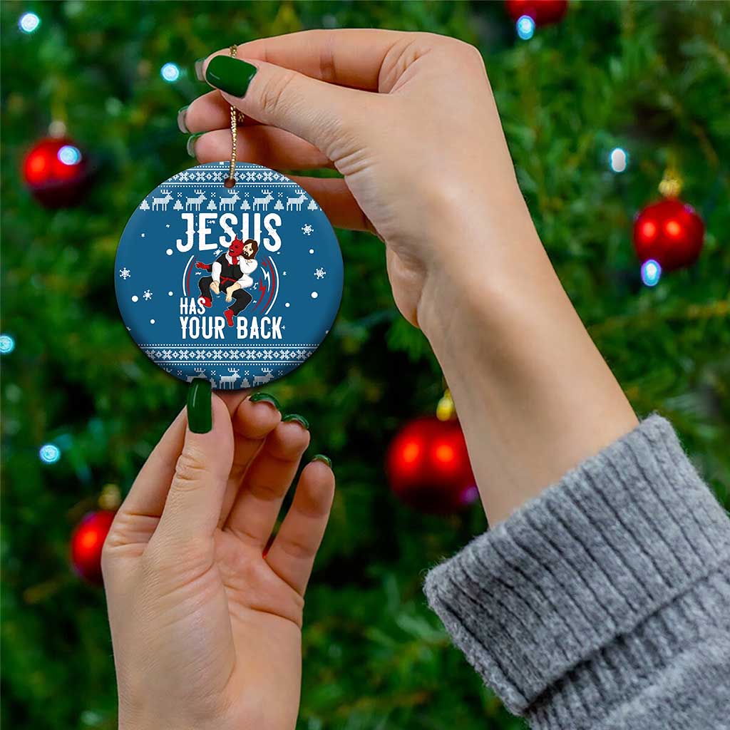 Jesus Has Your Back Jiu Jitsu Christmas Ceramic Ornament Funny Xmas Holiday Patterns - Wonder Print Shop