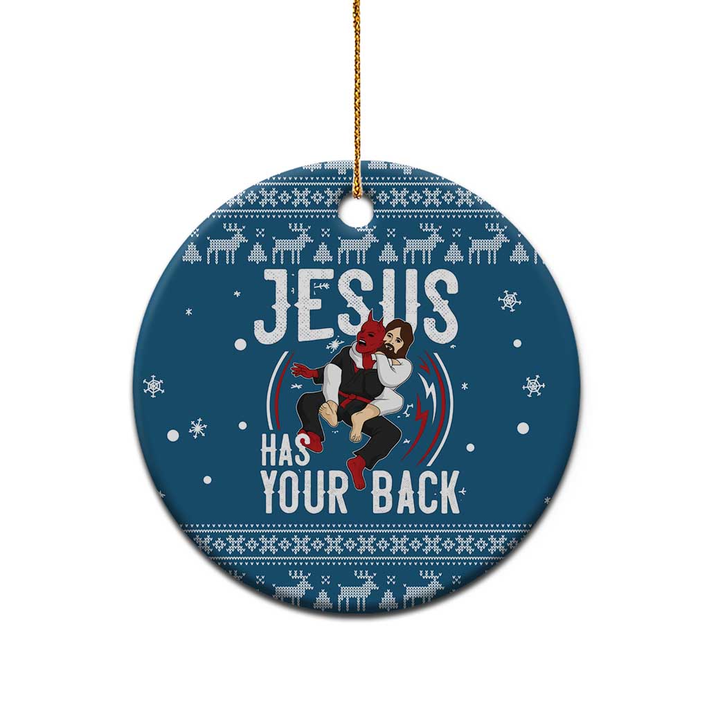 Jesus Has Your Back Jiu Jitsu Christmas Ceramic Ornament Funny Xmas Holiday Patterns - Wonder Print Shop