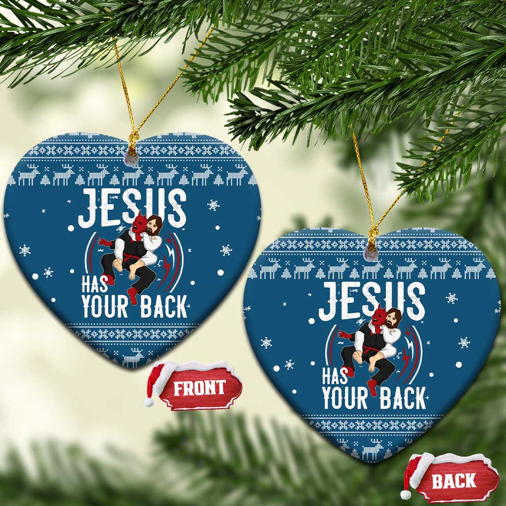 Jesus Has Your Back Jiu Jitsu Christmas Ceramic Ornament Funny Xmas Holiday Patterns - Wonder Print Shop
