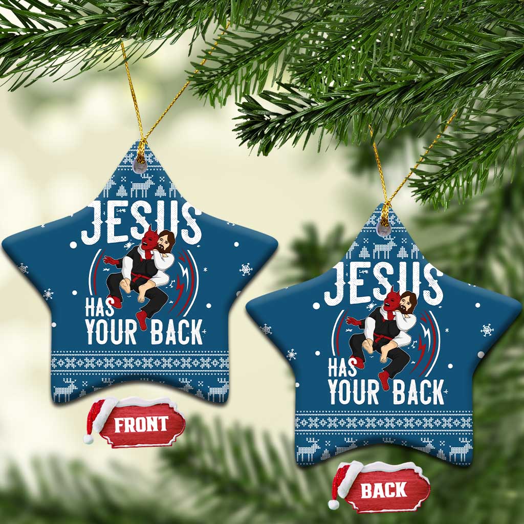 Jesus Has Your Back Jiu Jitsu Christmas Ceramic Ornament Funny Xmas Holiday Patterns - Wonder Print Shop