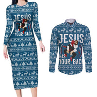 Jesus Has Your Back Jiu Jitsu Christmas Couples Matching Long Sleeve Bodycon Dress and Long Sleeve Button Shirt Funny Xmas Holiday Patterns - Wonder Print Shop