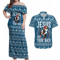 Jesus Has Your Back Jiu Jitsu Christmas Couples Matching Off Shoulder Maxi Dress and Hawaiian Shirt Funny Xmas Holiday Patterns - Wonder Print Shop