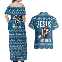 Jesus Has Your Back Jiu Jitsu Christmas Couples Matching Off Shoulder Maxi Dress and Hawaiian Shirt Funny Xmas Holiday Patterns - Wonder Print Shop