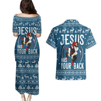 Jesus Has Your Back Jiu Jitsu Christmas Couples Matching Puletasi and Hawaiian Shirt Funny Xmas Holiday Patterns - Wonder Print Shop