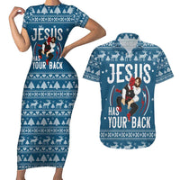 Jesus Has Your Back Jiu Jitsu Christmas Couples Matching Short Sleeve Bodycon Dress and Hawaiian Shirt Funny Xmas Holiday Patterns - Wonder Print Shop