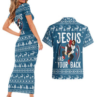 Jesus Has Your Back Jiu Jitsu Christmas Couples Matching Short Sleeve Bodycon Dress and Hawaiian Shirt Funny Xmas Holiday Patterns - Wonder Print Shop