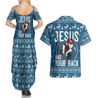 Jesus Has Your Back Jiu Jitsu Christmas Couples Matching Summer Maxi Dress and Hawaiian Shirt Funny Xmas Holiday Patterns - Wonder Print Shop