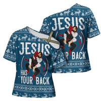 Jesus Has Your Back Jiu Jitsu Christmas Cross Shoulder Shirt Funny Xmas Holiday Patterns - Wonder Print Shop