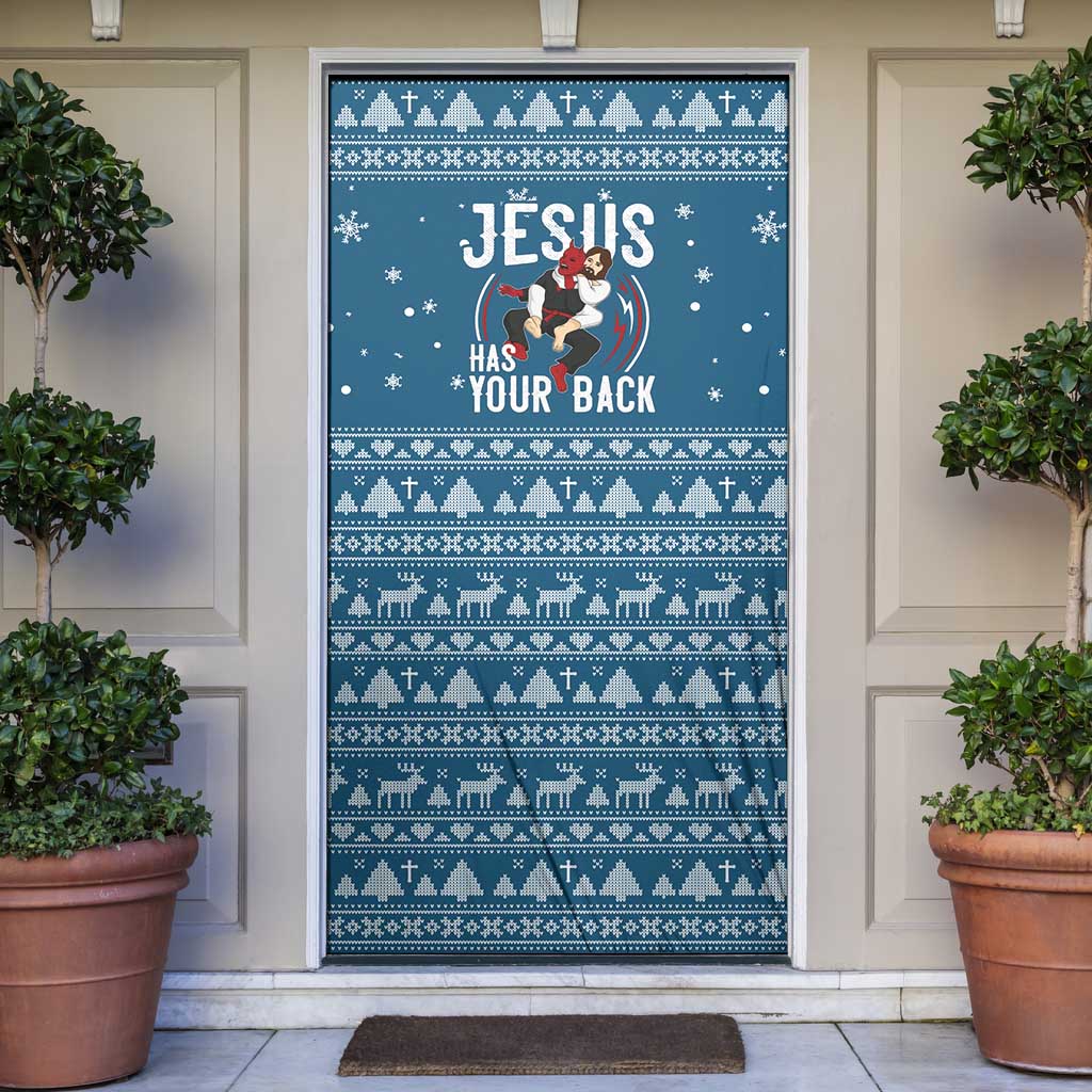 Jesus Has Your Back Jiu Jitsu Christmas Door Cover Funny Xmas Holiday Patterns - Wonder Print Shop